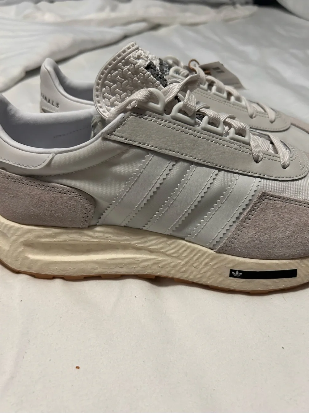 adidas RetroPy E5 White with Tan Accents Men's Athletic Shoes